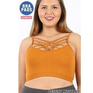 Plus Size Gold Strappy Triple Criss Cross Padded Bralette Seamless Wireless